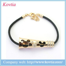 2015 novo design rato figura couro cordão metal ouro pulseira jóias cristal estiramento braceletes